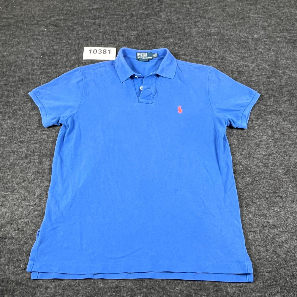 Polo Ralph Lauren Polo Shirt Mens Medium Blue Cotton Custom Fit Side Slit Casual